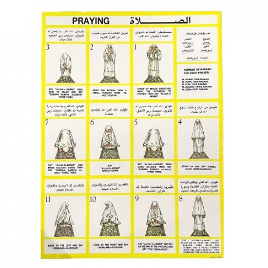 مجموعة ملصقات تعليمية للوضوء والصلاة للبنات وللاولاد 4 ورقات