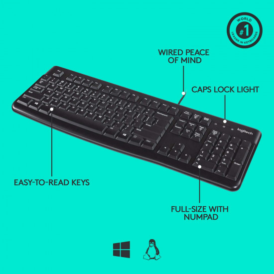 لوحة مفاتيح كيبورد سلكية لوجتيك K120 اسود