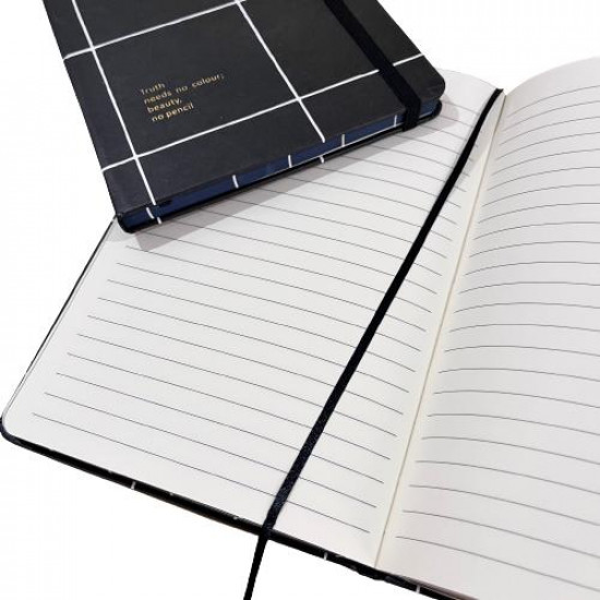 دفتر مذكرة 21x14 سم بحبل مسطر مربعات سوداء 