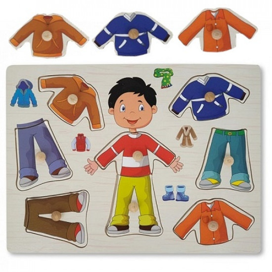 لعبة اطفال خشبية تعليمية بازل تغيير الملابس