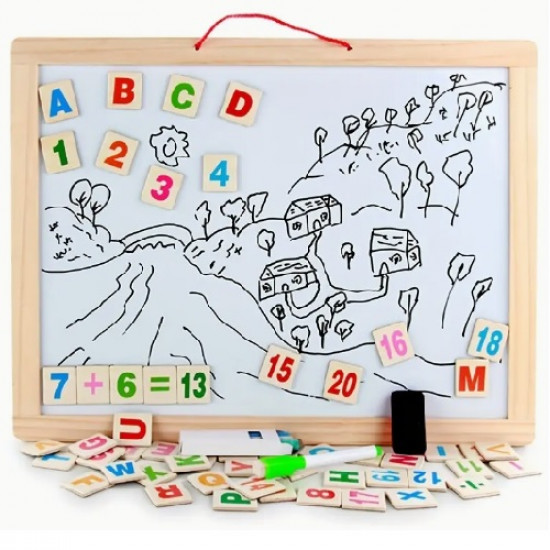سبورة اطفال خشبية بوجهين مغناطيسية مع حروف و ارقام انجليزية
