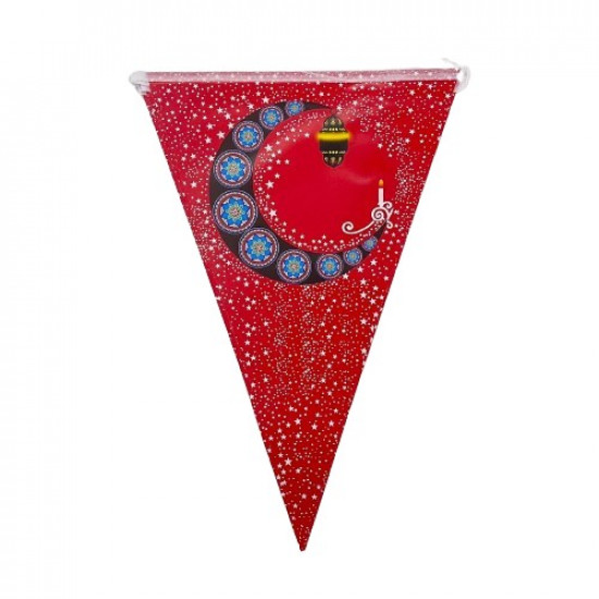 زينة حبل مثلثات رمضان احمر  2.5 متر شكل 3