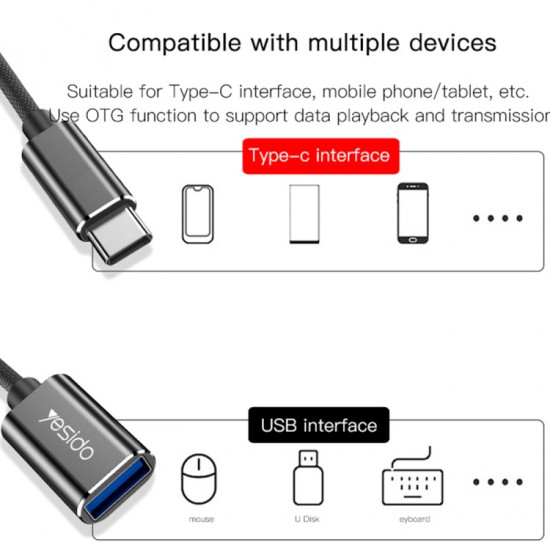 Yesido GS01 Type-C إلى USB 2.0 OTG Data Converter Cable