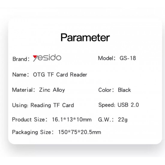قارئ بطاقات Yesido Lightning Interface  TF - GS18