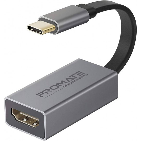 محول من النوع سي HDMI، محول فيديو عالي الدقة 4K 30 هرتز USB-C الى HDMI مع مخرج صوت للاجهزة التي تدعم USB نوع سي، ايباد برو، ماك بوك، ميديا لينك-H1 رمادي من بروميت