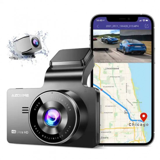 كاميرا AZDOME M63 Lite مزدوجة داش أمامية 2K وخلفية 1080P مع GPS WIFI 3 بوصة عرض للرؤية الليلية شاشة للمساعدة في ركن السيارة بسهولة