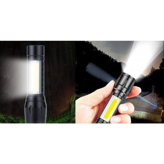 مصباح LED يدوي صغير يحمل باليد بتقنية COB مزود بشاحن بمنفذ USB ومناسب للأماكن الخارجية