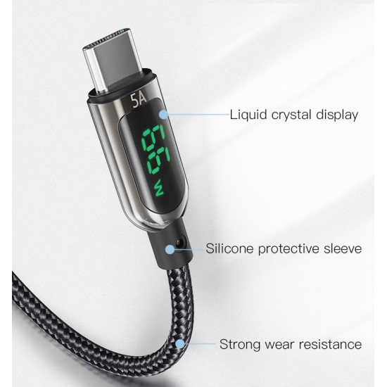 يسيدو - YESIDO CA85 66W Max Fast Charging Type-C Cable with Digital Display 1.2m