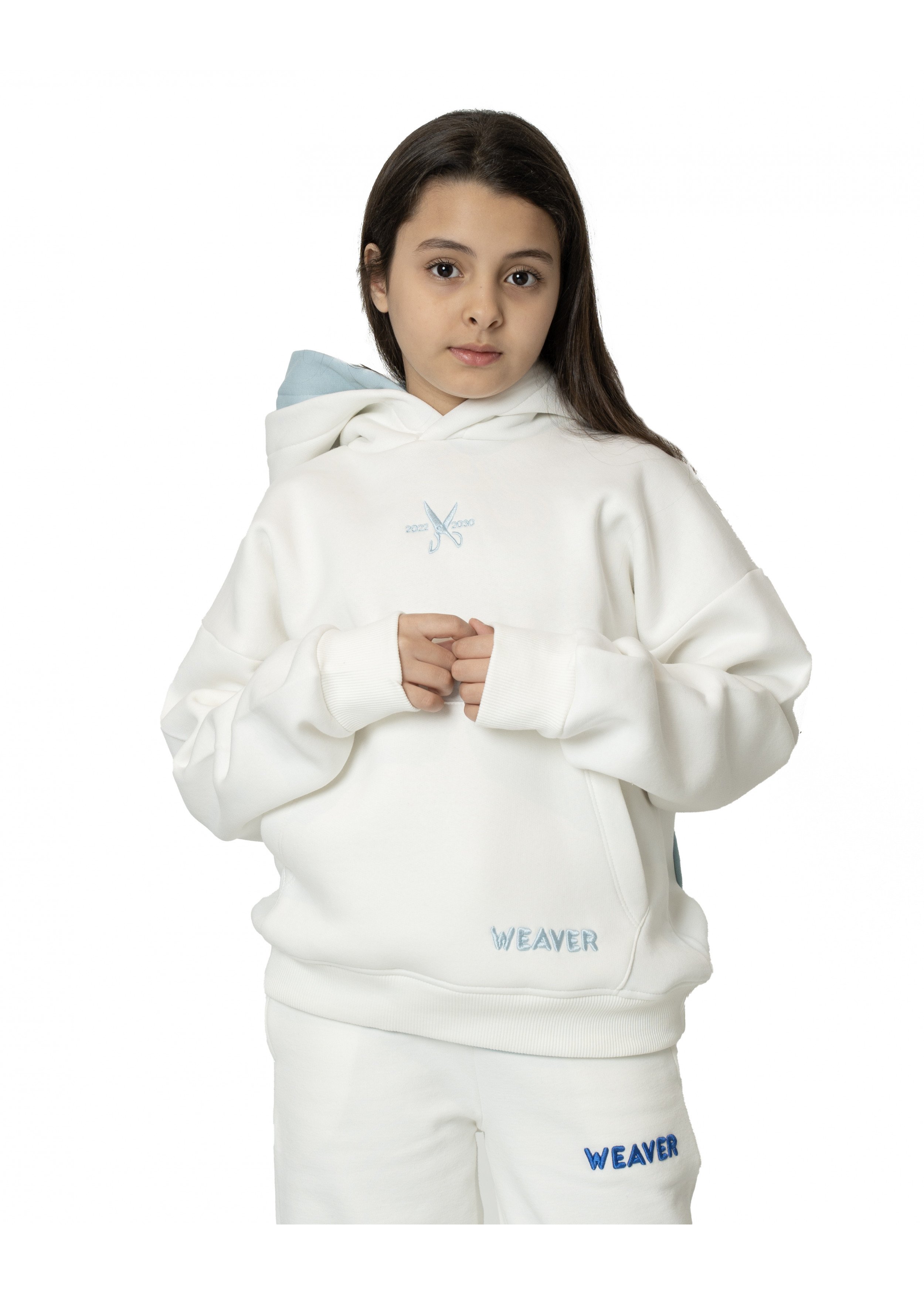 Kids Double Hoodie White/ Baby blue