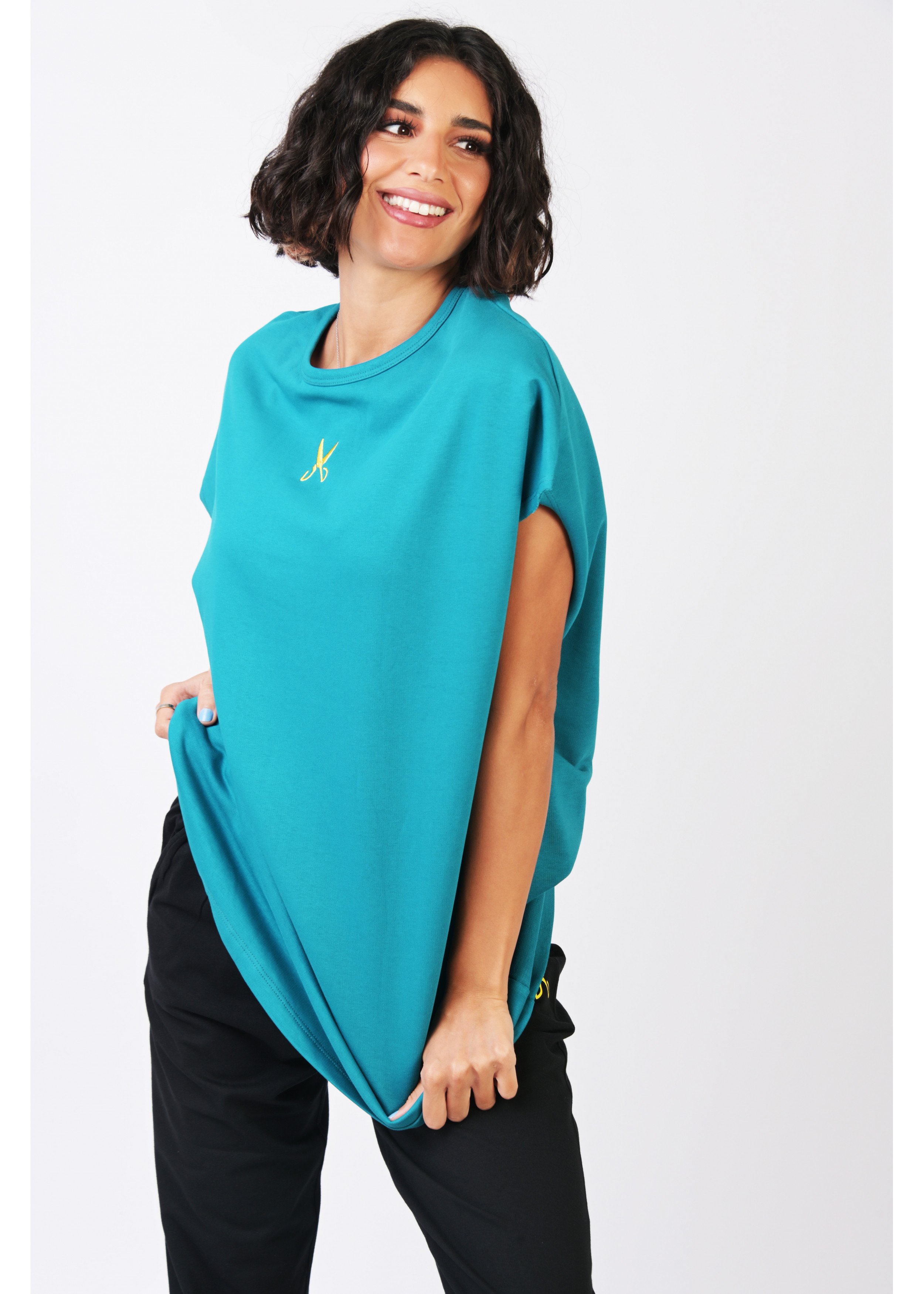 Short Sleeve Over Sized T-shirt - Petrol blue