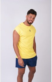 Short Sleeve Over Sized T-shirt -  Yellow / Black