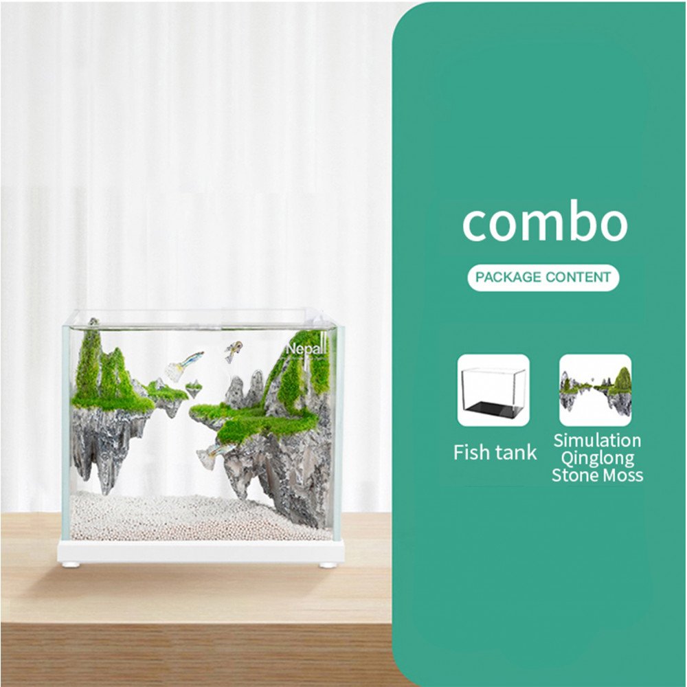 حوض صغير زجاج سوبر كرستال مع ديكور كامل ثلاثي الأبعاد - nepall aquarium wood