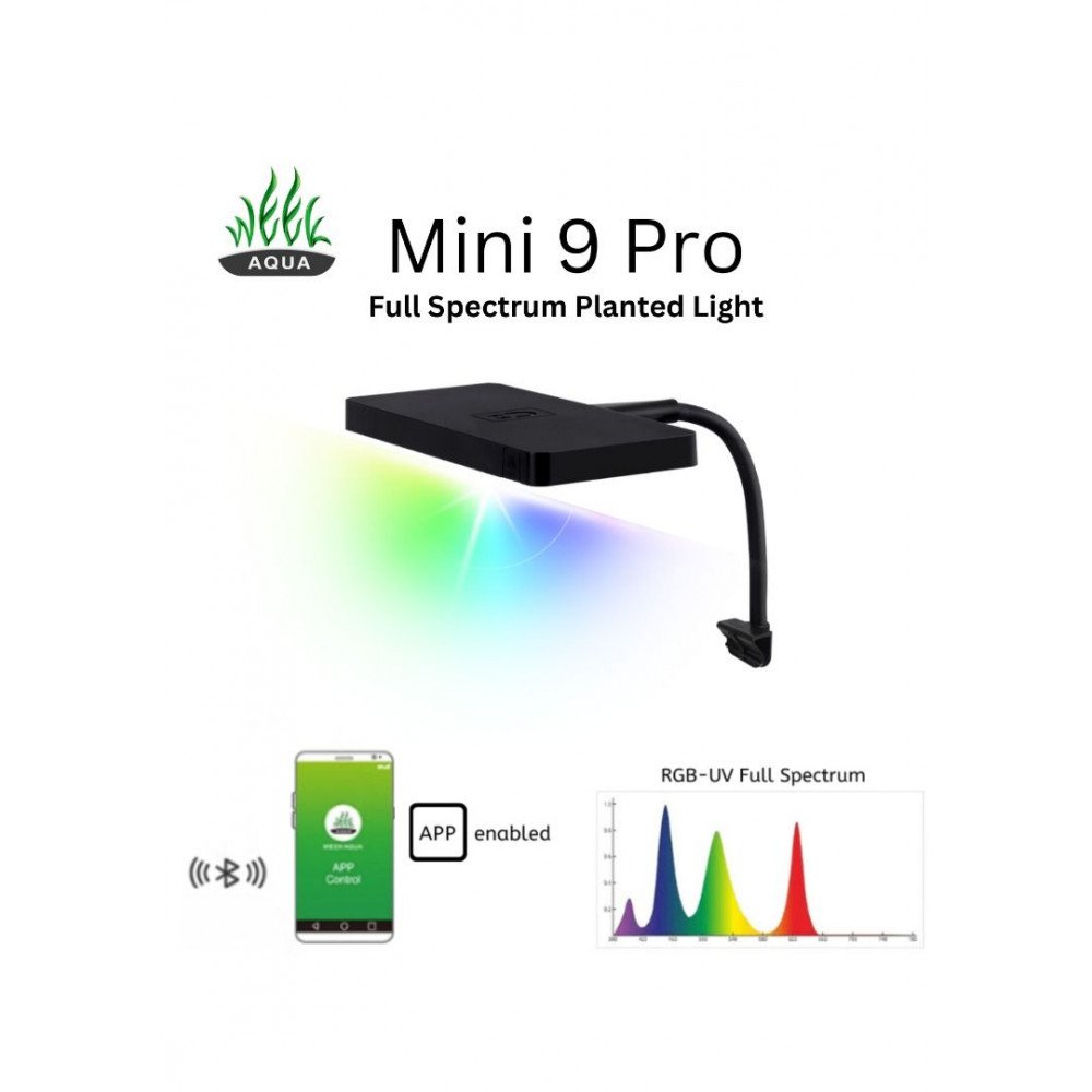 إضاءة mini 9 pro مع خاصية WIFI بتحكم كامل وذكي بالإضافة إلى أستاند من الألمينيوم بحجم 18 سم  - WEEK AQUA LED