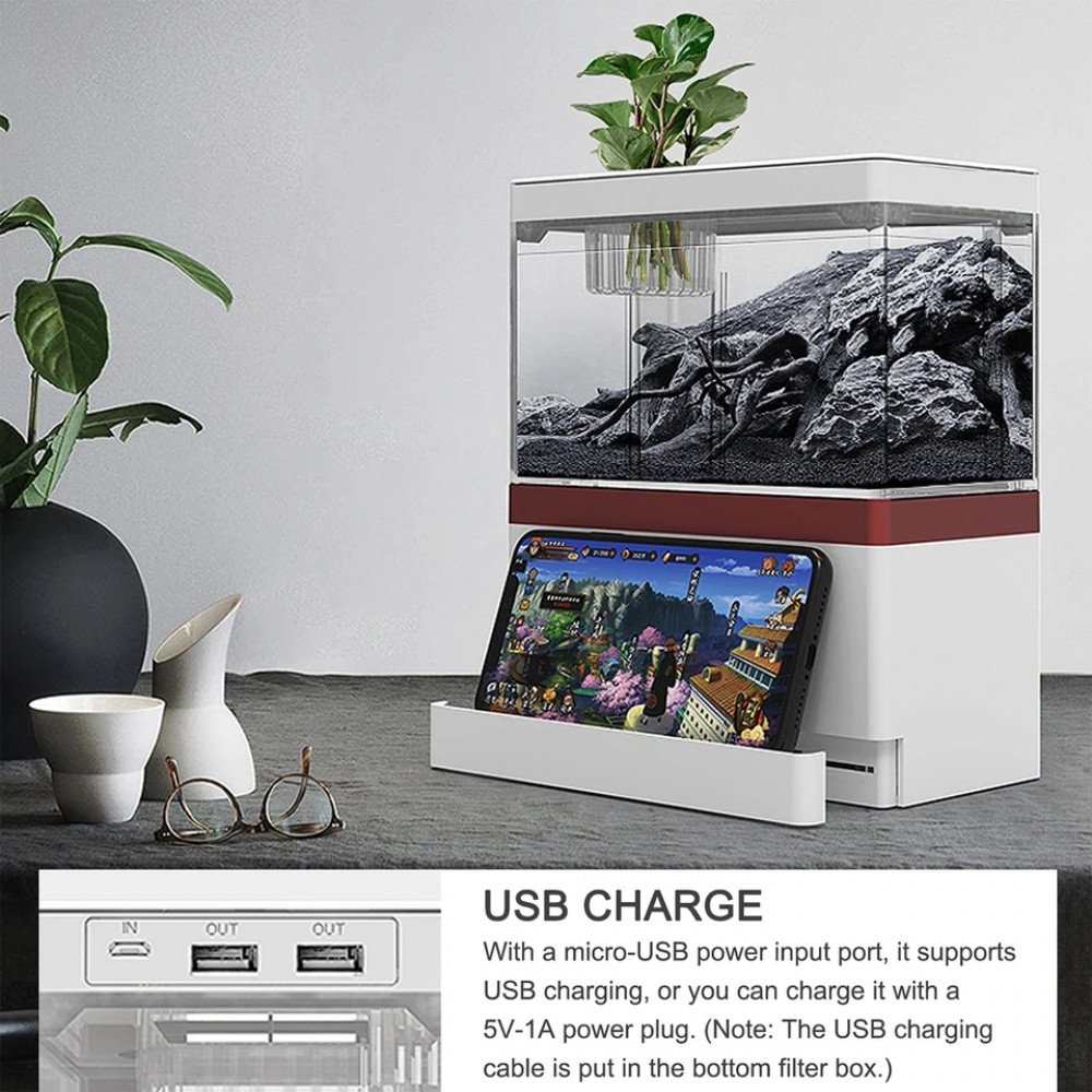 الحوض الكيوت كامل وسط مميز مع فلتر وإضاءة USB من شركة - Zaohetian aquarium size 2