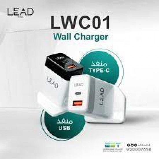  شاحن جداري ‏LEAD LWC01 منفذين يدعم تقنية شحن PD و QC3.0