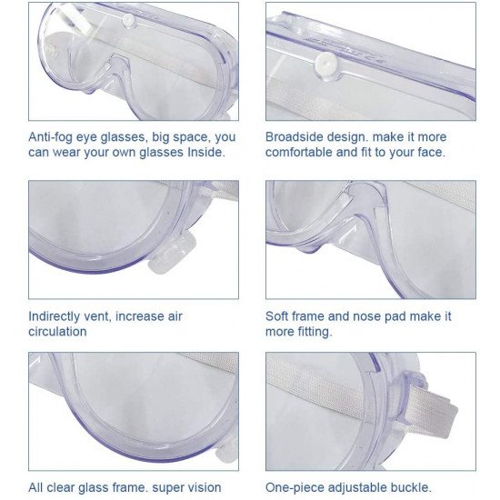 نظارات السلامة -نظارات أمان - نظارات مختبر - حماية طبية للوجه - عدسة شفافة مضادة للرذاذ - نظارات يمكن ارتداؤها ضد الغبار -