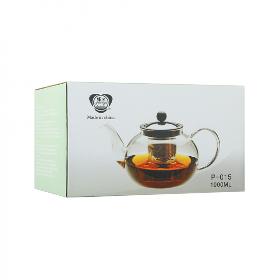 ابريق شاي زجاجي مقاوم للحرارة حجم 1لتر شفاف