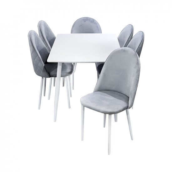 طاولة طعام خشب مع أرجل معدنية 6 كرسي أبيض