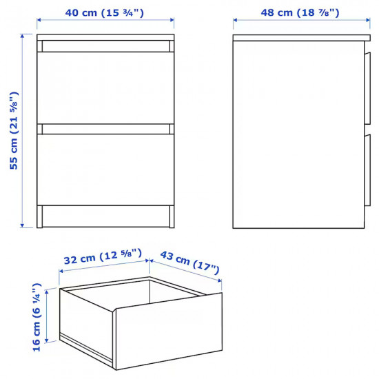 طاولة سرير جانبية 2 درج أبيض ‎40x55 سم‏