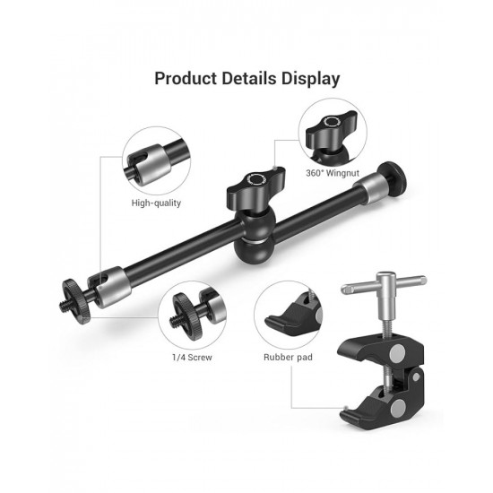 SmallRig Super Clamp w/ 1/4" and 3/8" Thread and 9.8 Inches Adjustable Friction Power Articulating Magic Arm with 1/4" Thread