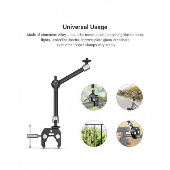 SmallRig Super Clamp w/ 1/4" and 3/8" Thread and 9.8 Inches Adjustable Friction Power Articulating Magic Arm with 1/4" Thread