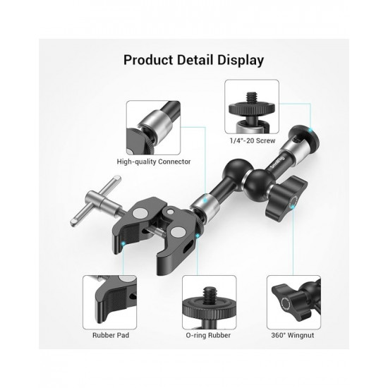 SmallRig Super Clamp w/ 1/4" and 3/8" Thread and 5.5 Inches Adjustable Friction Power Articulating Magic Arm with 1/4" Thread