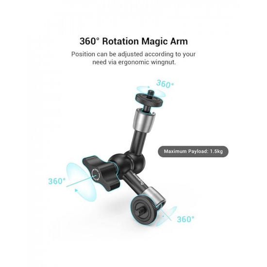 SmallRig Super Clamp w/ 1/4" and 3/8" Thread and 5.5 Inches Adjustable Friction Power Articulating Magic Arm with 1/4" Thread