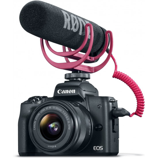 Canon EOS M50 EF-M 15-45mm IS STM Kit Black+Rode VideoMic GO Microphone and Manfrotto PIXI Mini Tripod,Smartphone Clamp Vlogger Kit