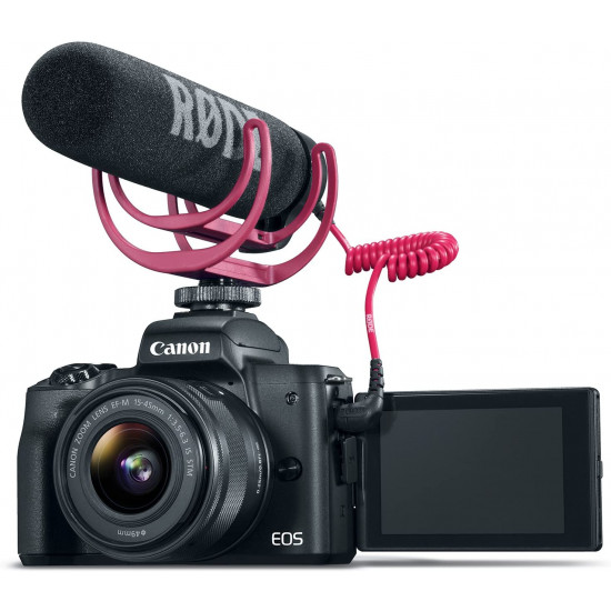 Canon EOS M50 EF-M 15-45mm IS STM Kit Black+Rode VideoMic GO Microphone and Manfrotto PIXI Mini Tripod,Smartphone Clamp Vlogger Kit