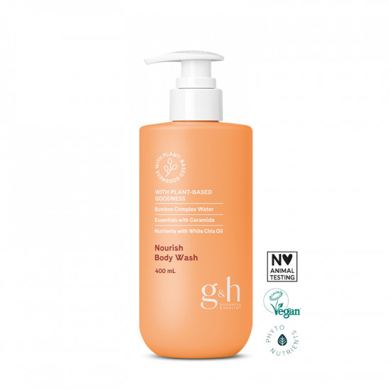 Nourish Body Wash g&h GOODNESS & HEALTH™ - غسول الجسم بالسيراميد المشتق من زيت الزيتون وزيت الشيا الأبيض من جي اتش 400 مل 