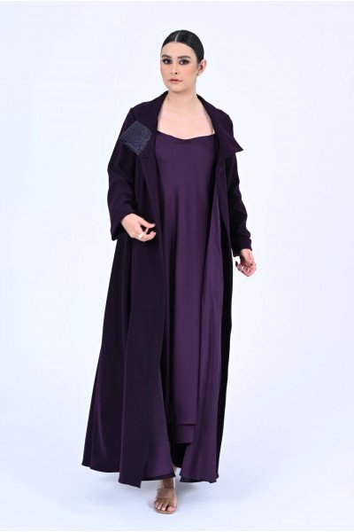 Dark purple luxury Crepe Abaya 013 