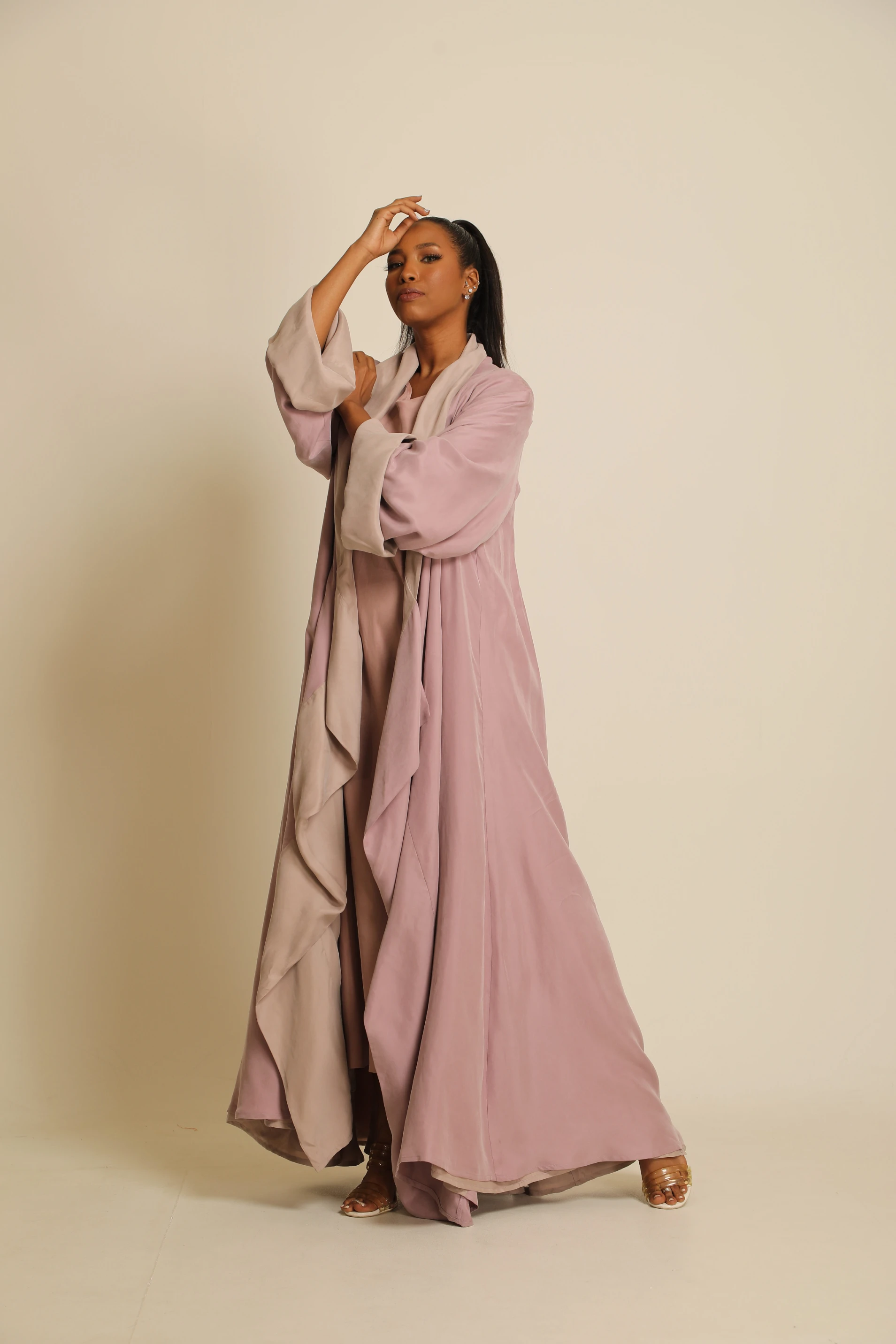 Dusty pink heavy silk Abaya 076