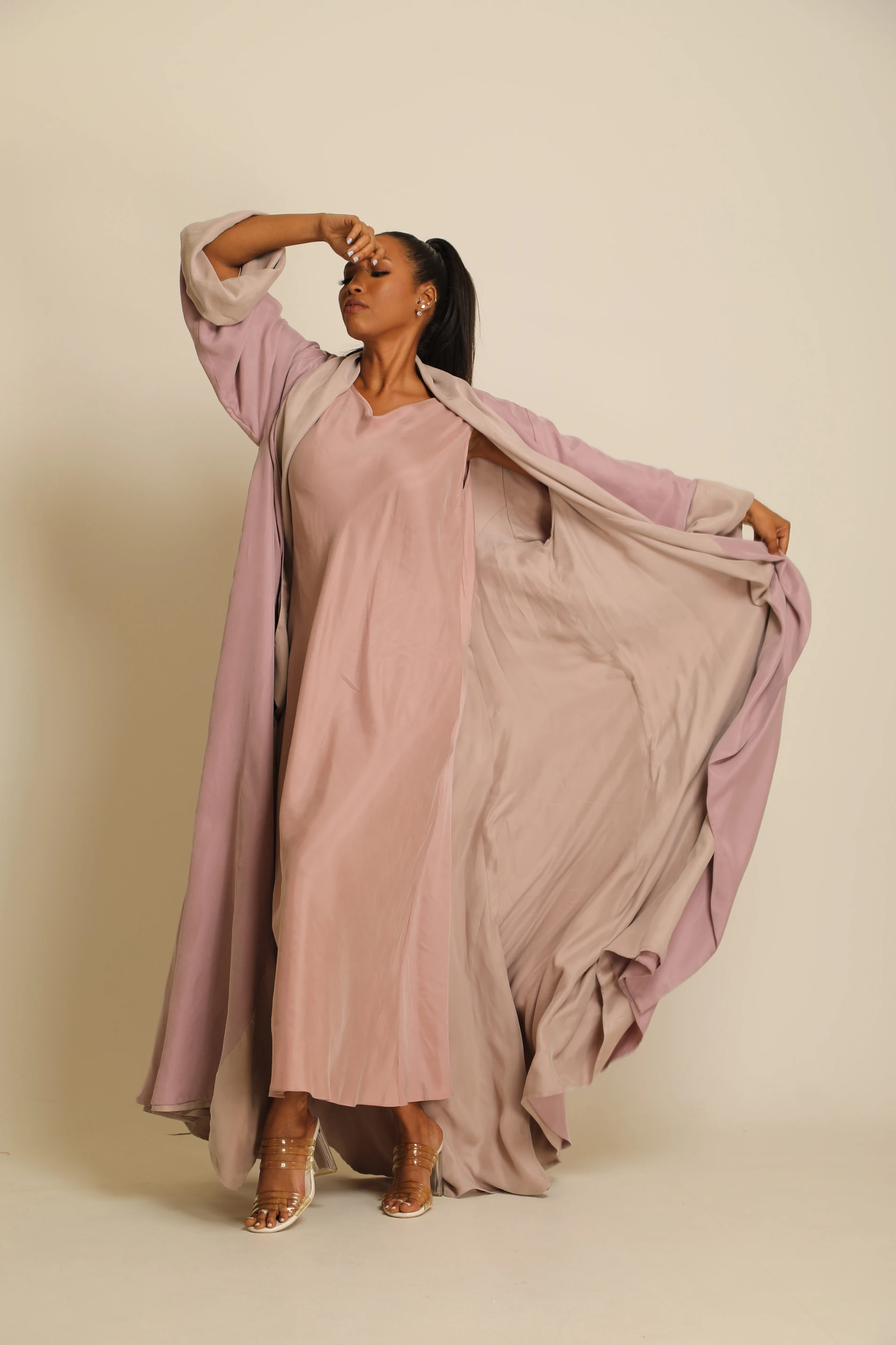 Dusty pink heavy silk Abaya 076