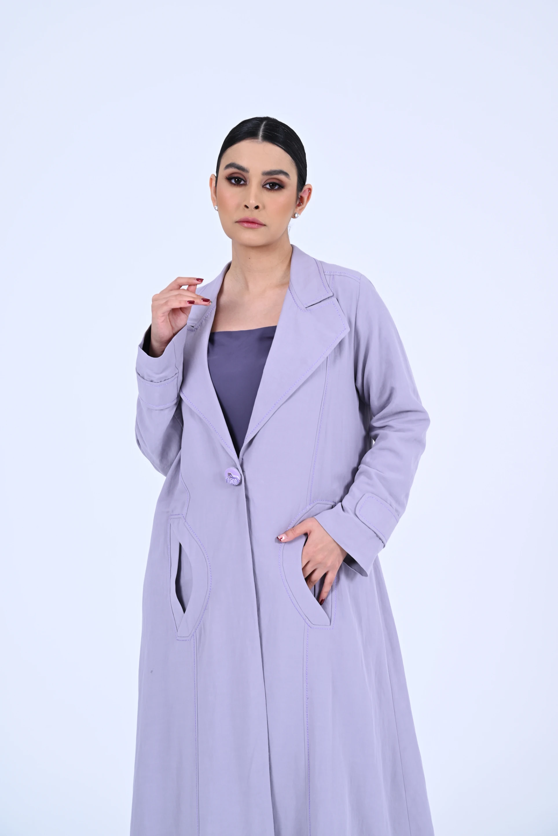 Dirty violet linen Abaya 080