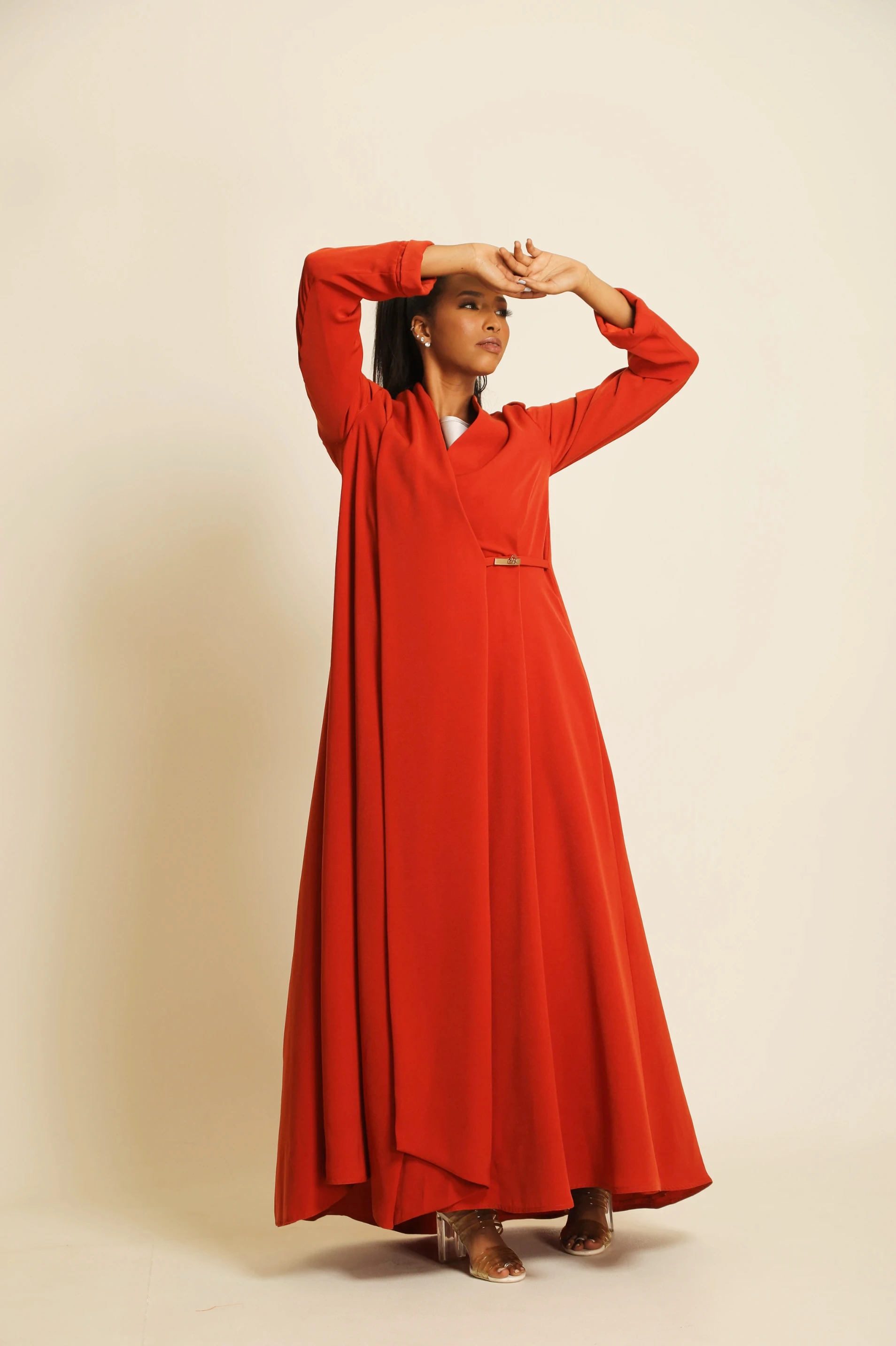 Soft crepe fire orange Abaya 060 