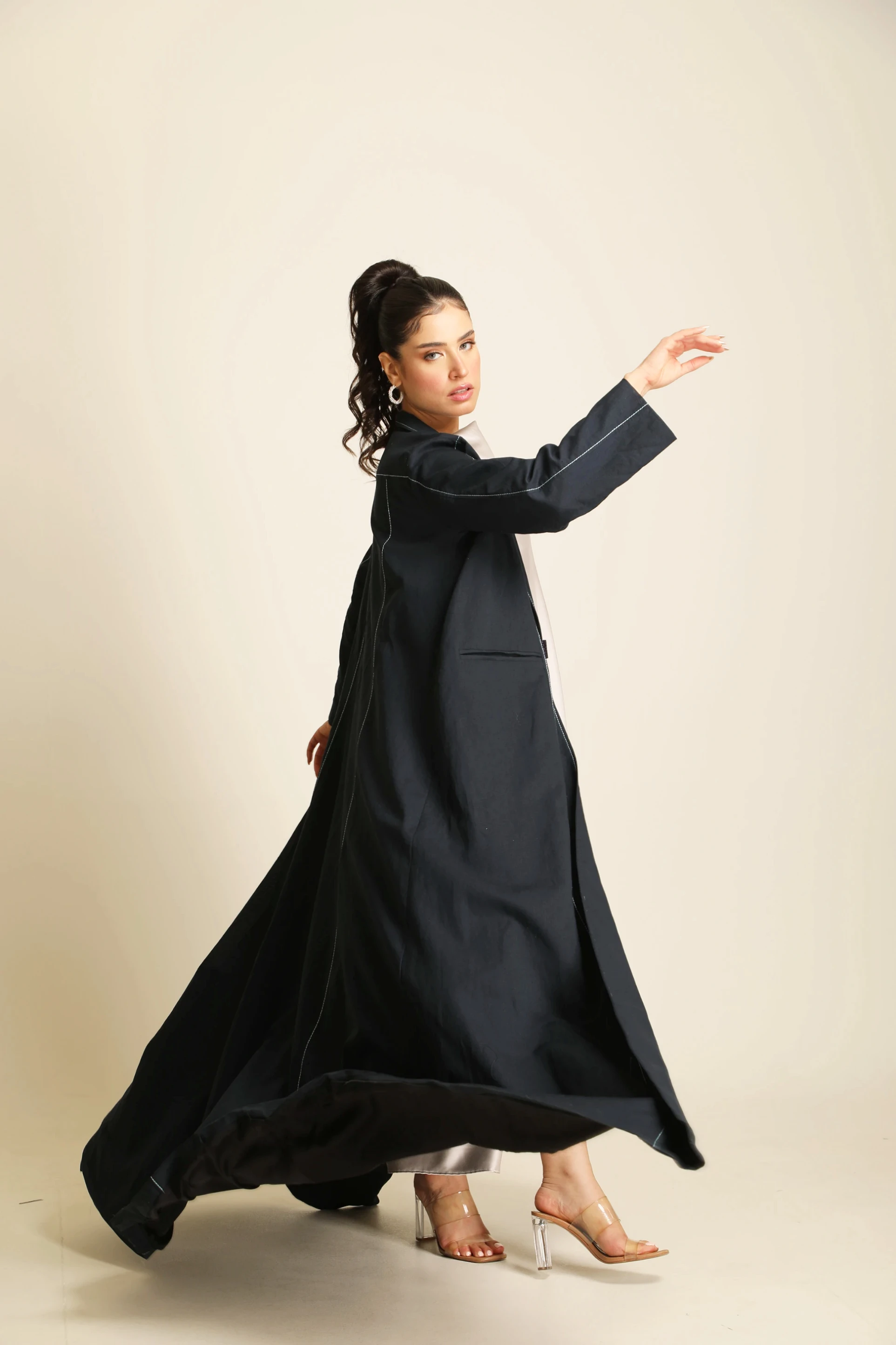 Navy blue linen Abaya 078