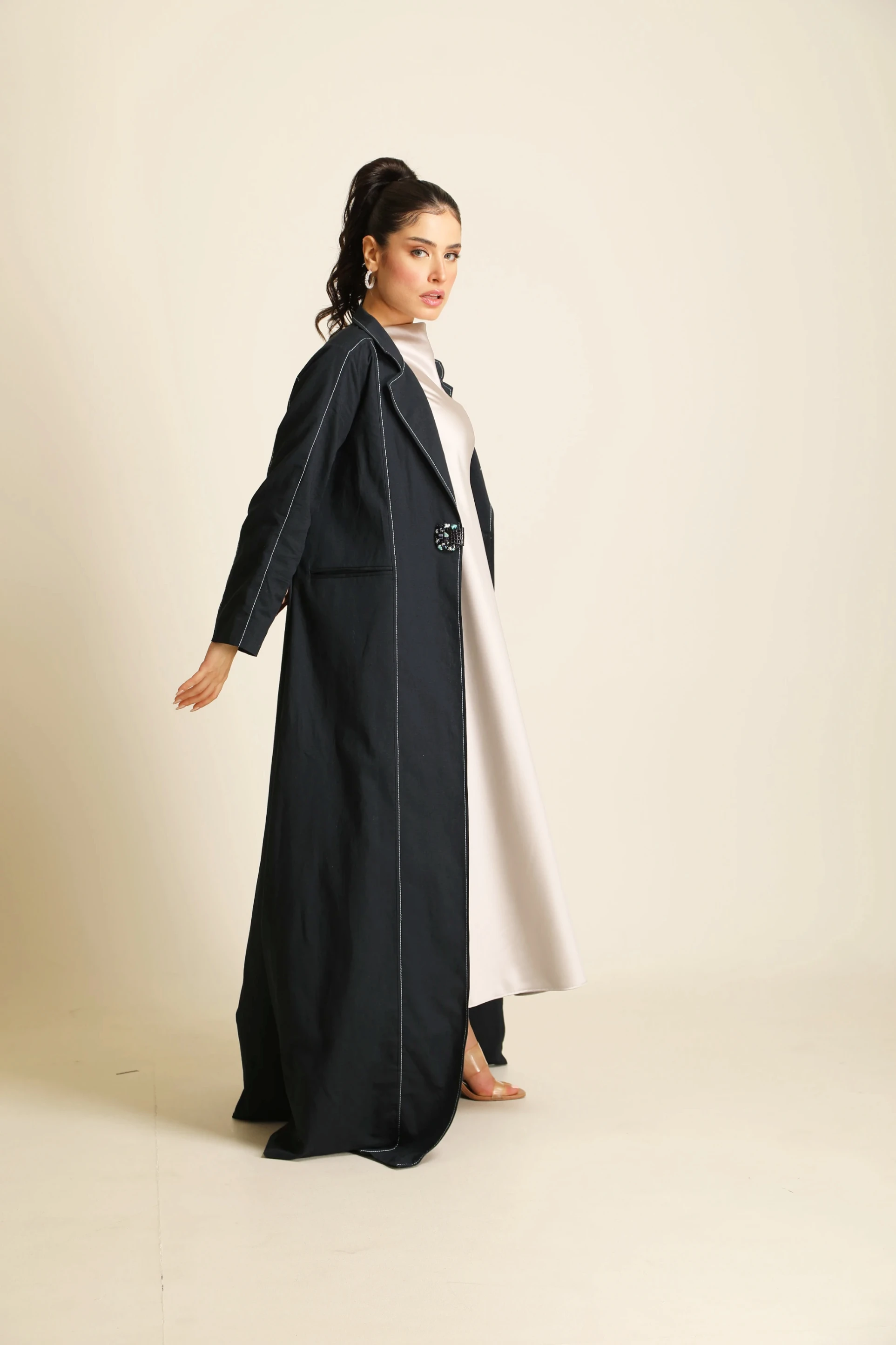 Navy blue linen Abaya 078