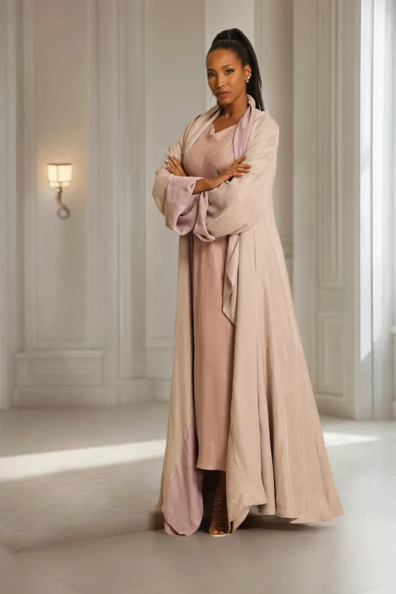 Dusty pink heavy silk Abaya 076