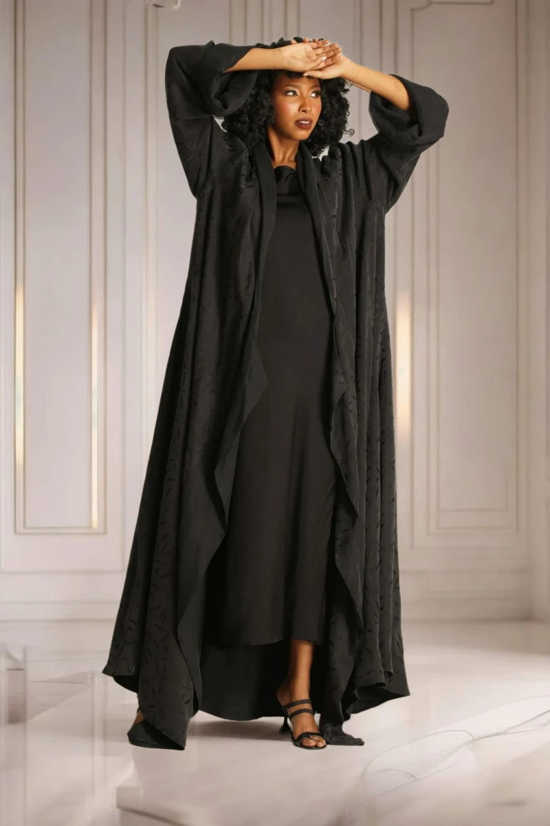 Heavy silk matt black Abaya 085