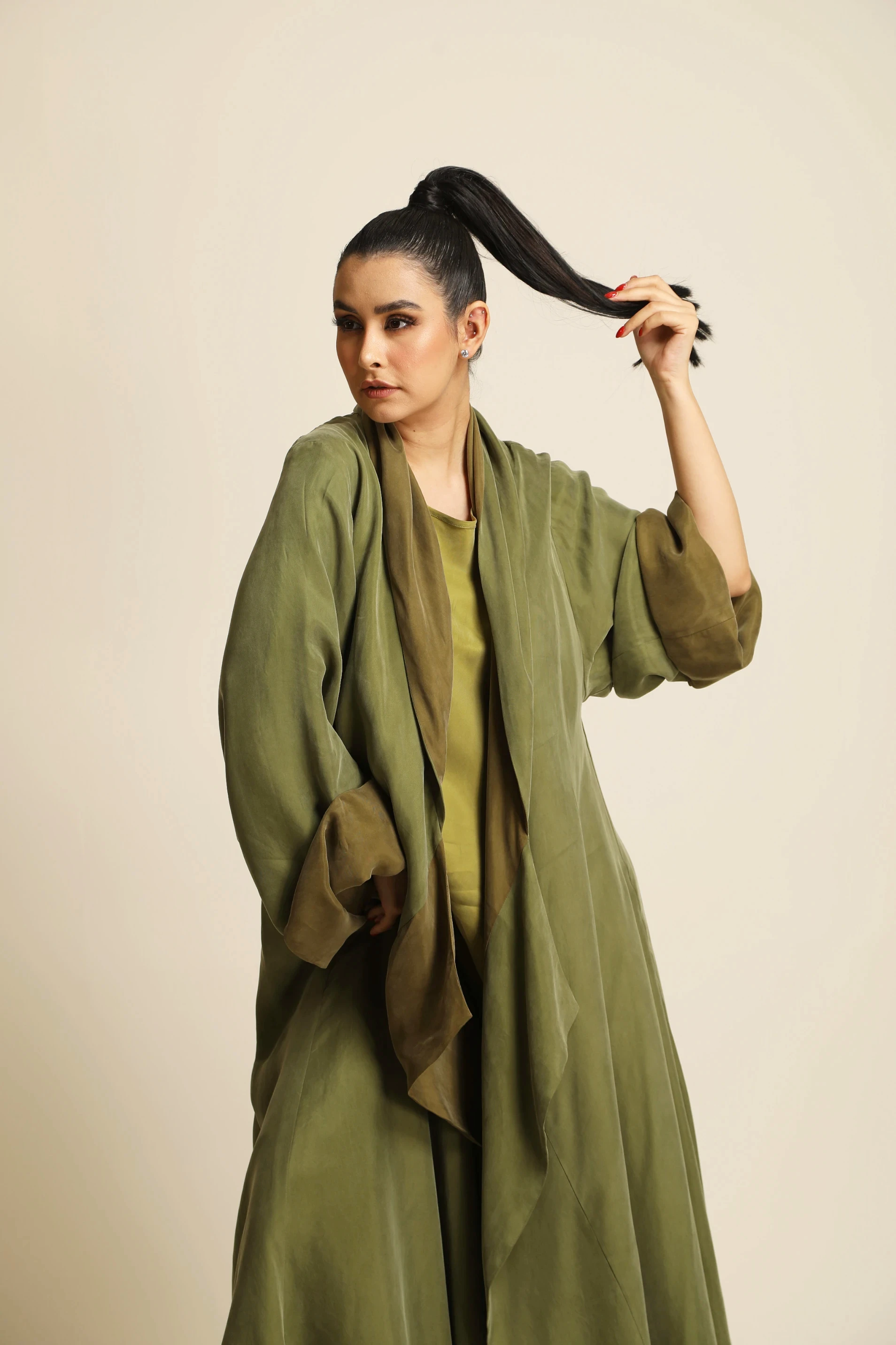 Heavy silk olive green Abaya 077