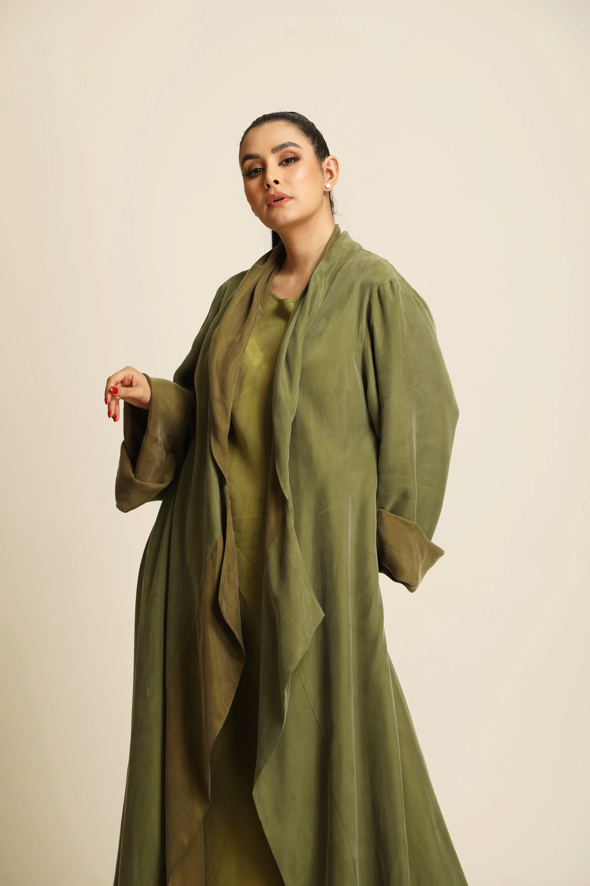 Heavy silk olive green Abaya 077