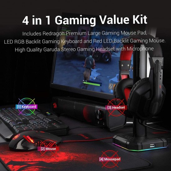 Redragon S101 Wired RGB Backlit Gaming Keyboard and Mouse, Gaming Mouse Pad
