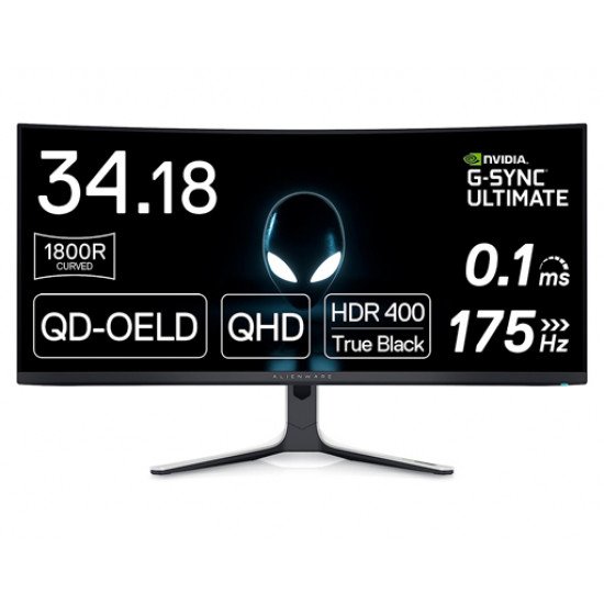 Alienware 34 Inch Curved PC Gaming Monitor, 3440 x 1440p Resolution, Quantum Dot OLED 175Hz True 1ms GTG  1.07 Billion Colors  AW3423DW  Lunar Light